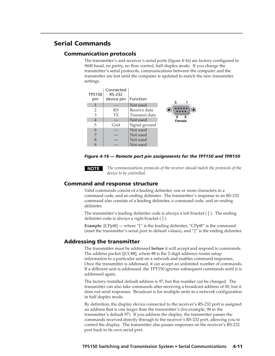 Extron electronic TPS150 manual Serial Commands, Communication protocols, Command and response structure 