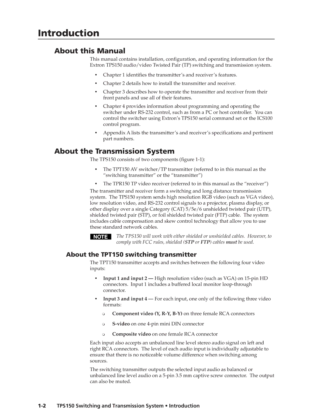 Extron electronic TPS150 manual Introductiontroduction, cont’d, About this Manual, About the Transmission System 