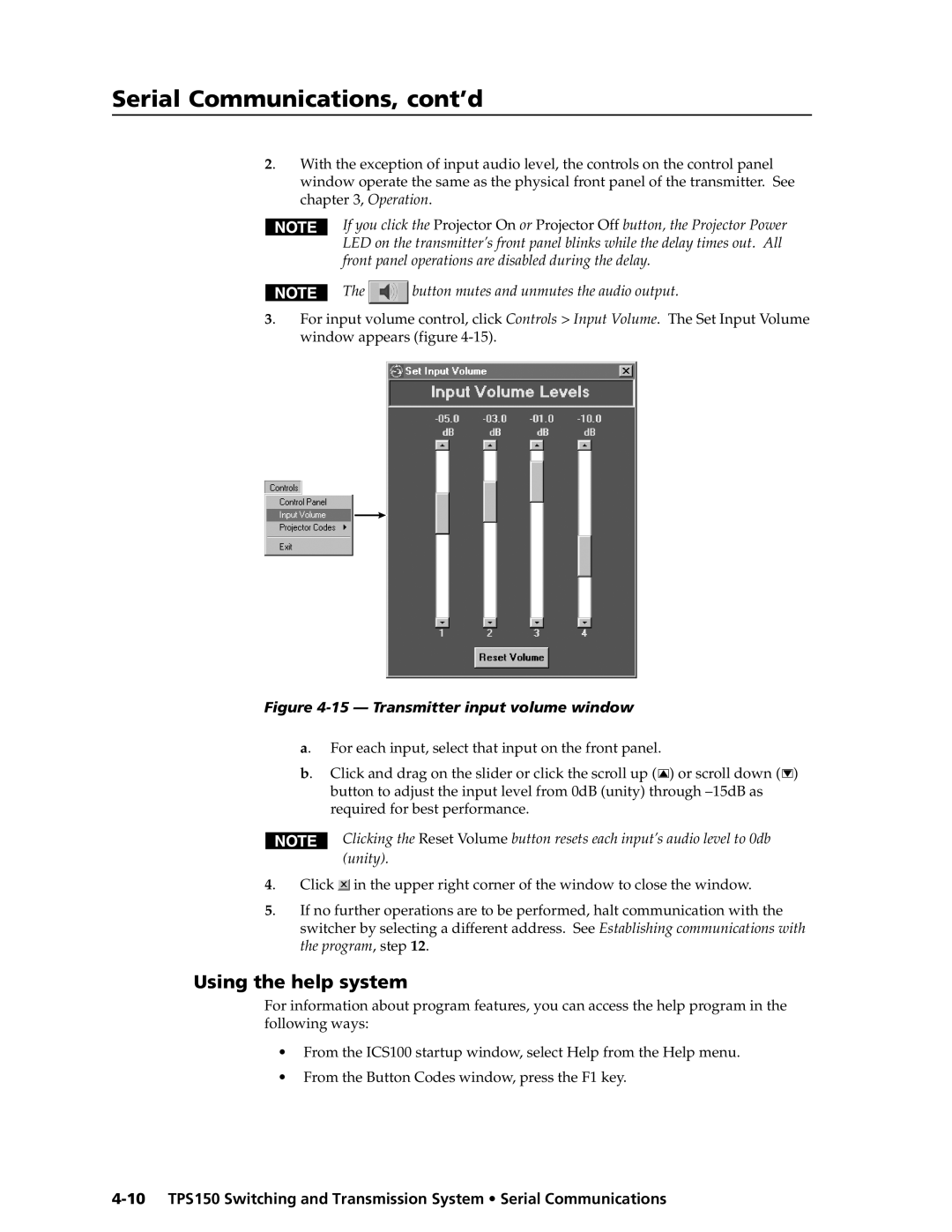 Extron electronic TPS150 manual Using the help system, Button mutes and unmutes the audio output 