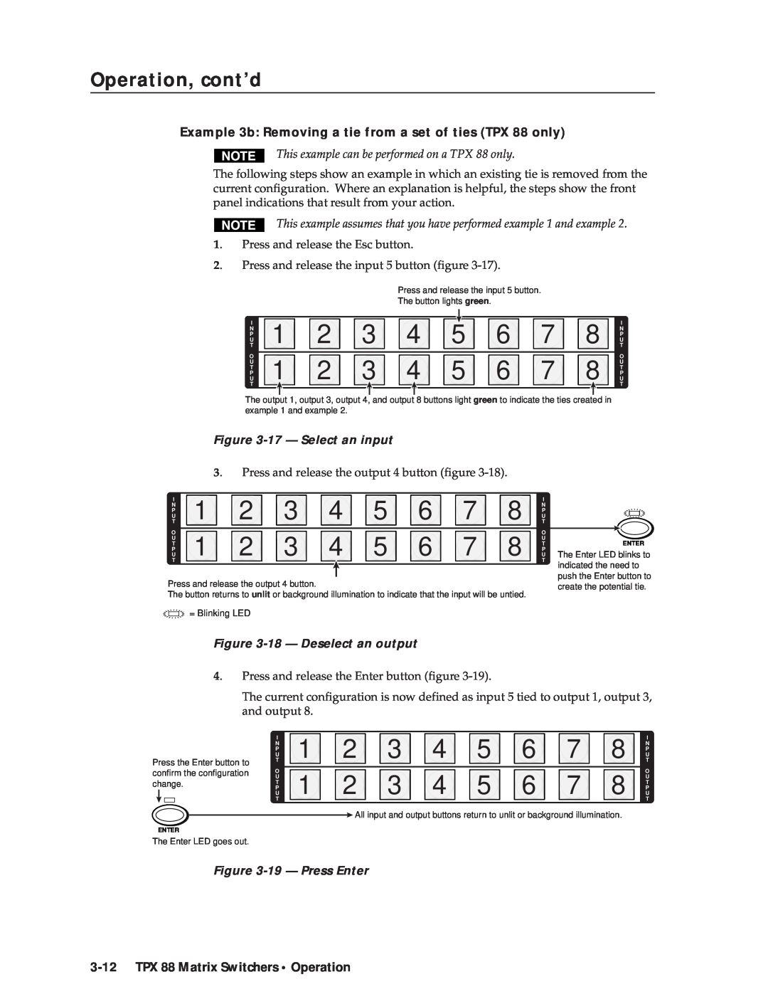 Extron electronic Example 3b Removing a tie from a set of ties TPX 88 only, 17 - Select an input, Operation, cont’d 