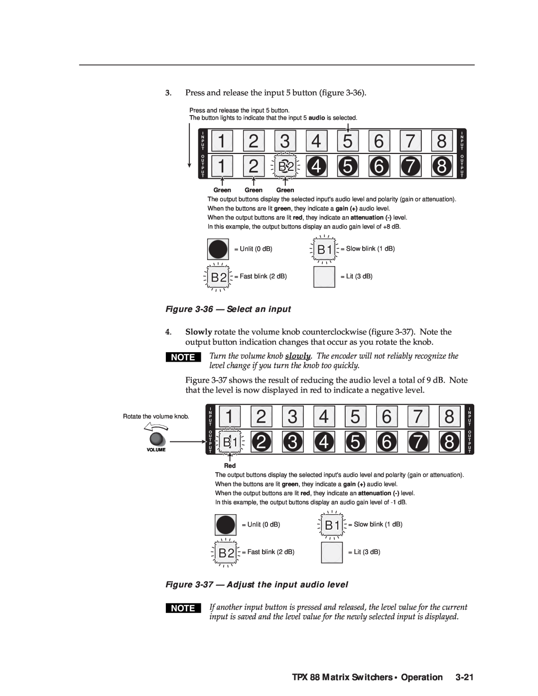 Extron electronic TPX 88 A manual B1 2 3 4 5 6 7, 36 - Select an input, 37 - Adjust the input audio level, Volumet 