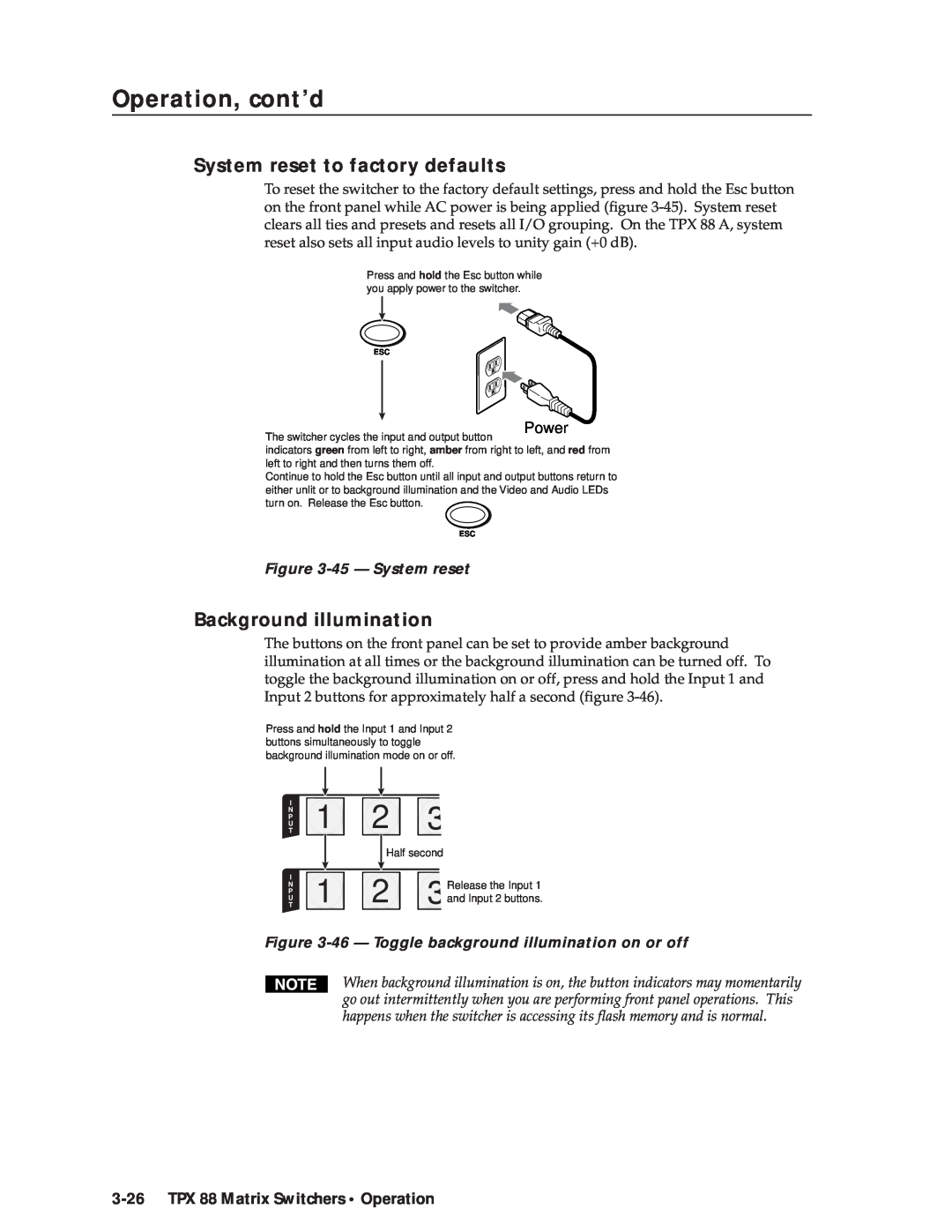 Extron electronic TPX 88 System reset to factory defaults, Background illumination, 45 - System reset, Operation, cont’d 