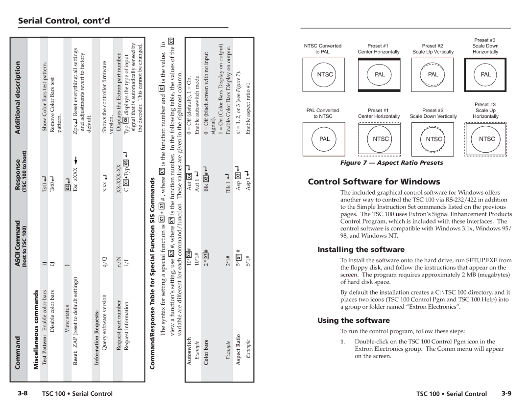 Extron electronic TSC 100 user manual Control Software for Windows, Installing the software, Using the software 