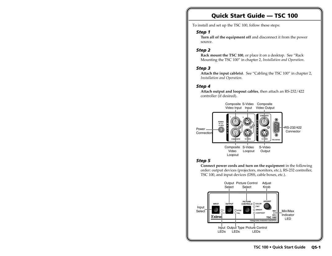 Extron electronic TSC 100 user manual Quick Start Guide - TSC, Step 