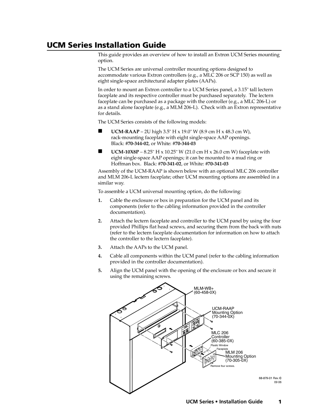 Extron electronic UCM-RAAP, UCM-10X8P manual UCM Series Installation Guide 