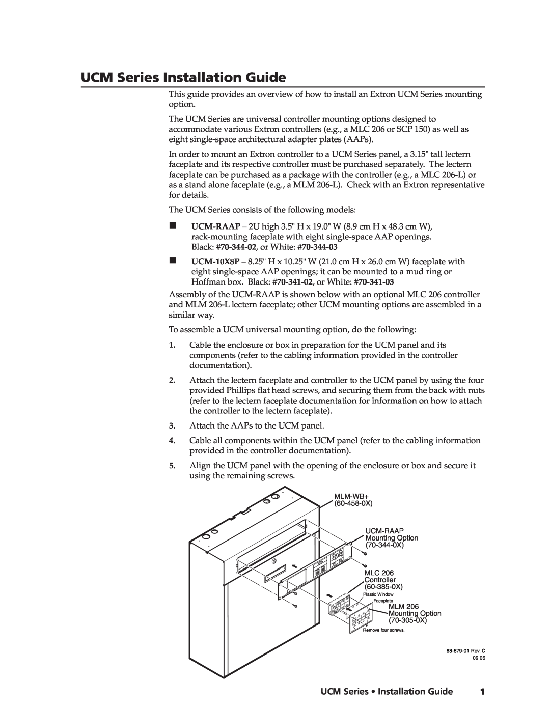 Extron electronic UCM-RAAP, UCM-10X8P manual UCM Series Installation Guide 