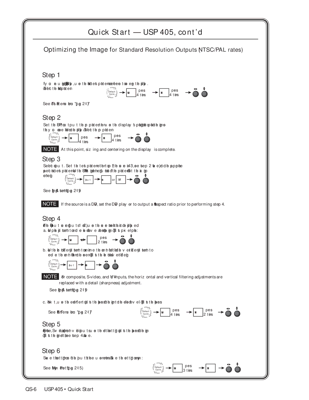 Extron electronic manual QS-6 USP 405 Quick Start, Replaced with a detail sharpness adjustment 