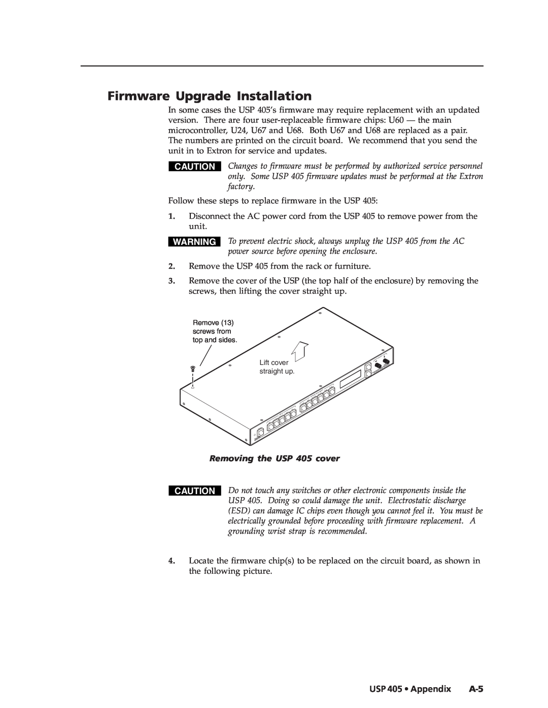 Extron electronic manual Firmware Upgrade Installation, USP 405 Appendix 