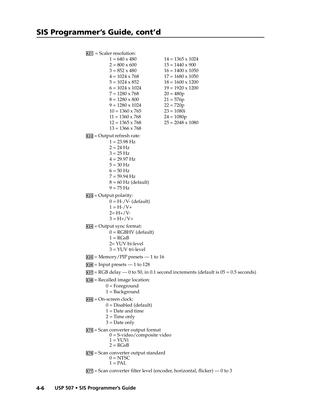 Extron electronic USP 507 manual SIS Programmer’s Guide, cont’d 