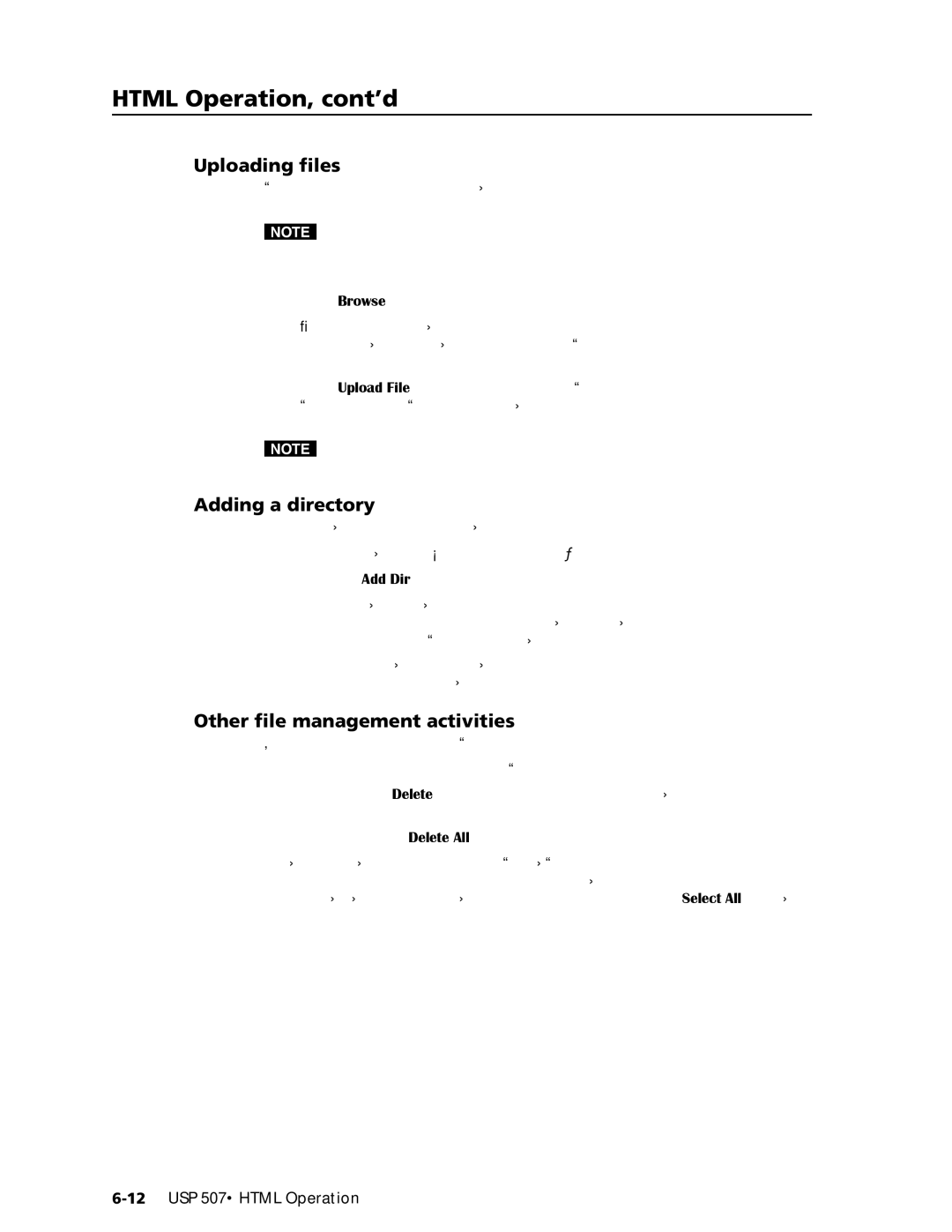 Extron electronic USP 507 manual Uploading files, Adding a directory, Other file management activities 
