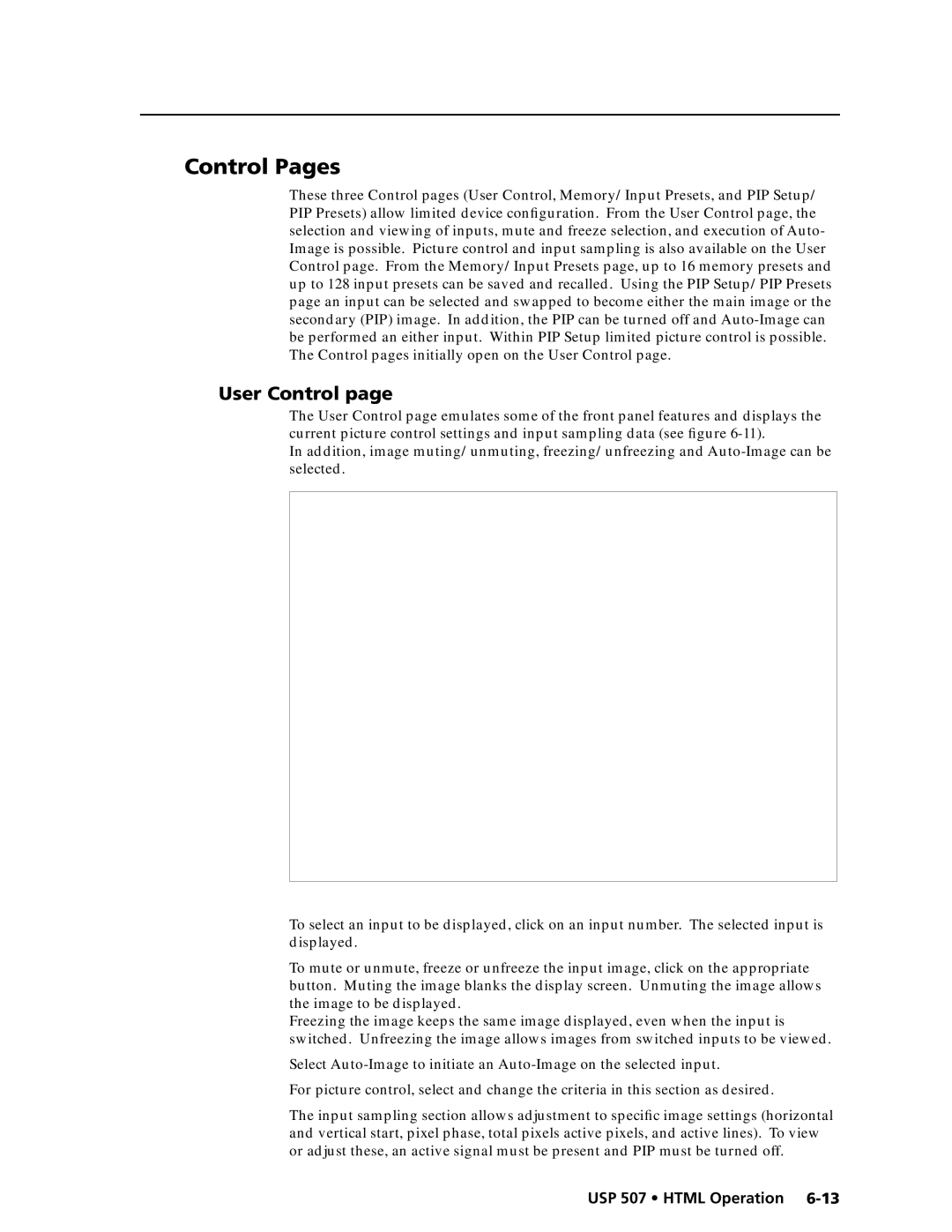 Extron electronic USP 507 manual Control Pages, User Control 