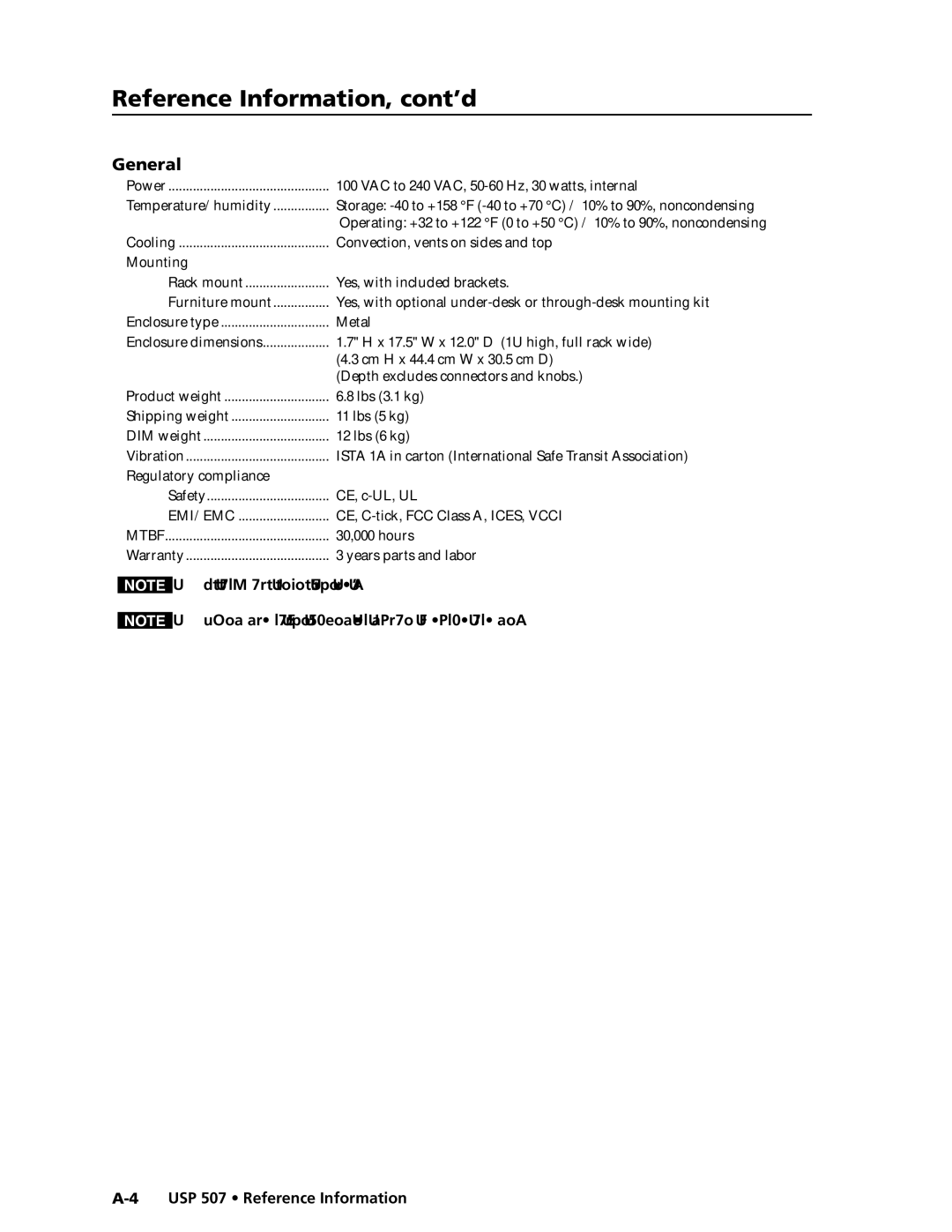 Extron electronic USP 507 manual Reference Information, cont’d, Mtbf 