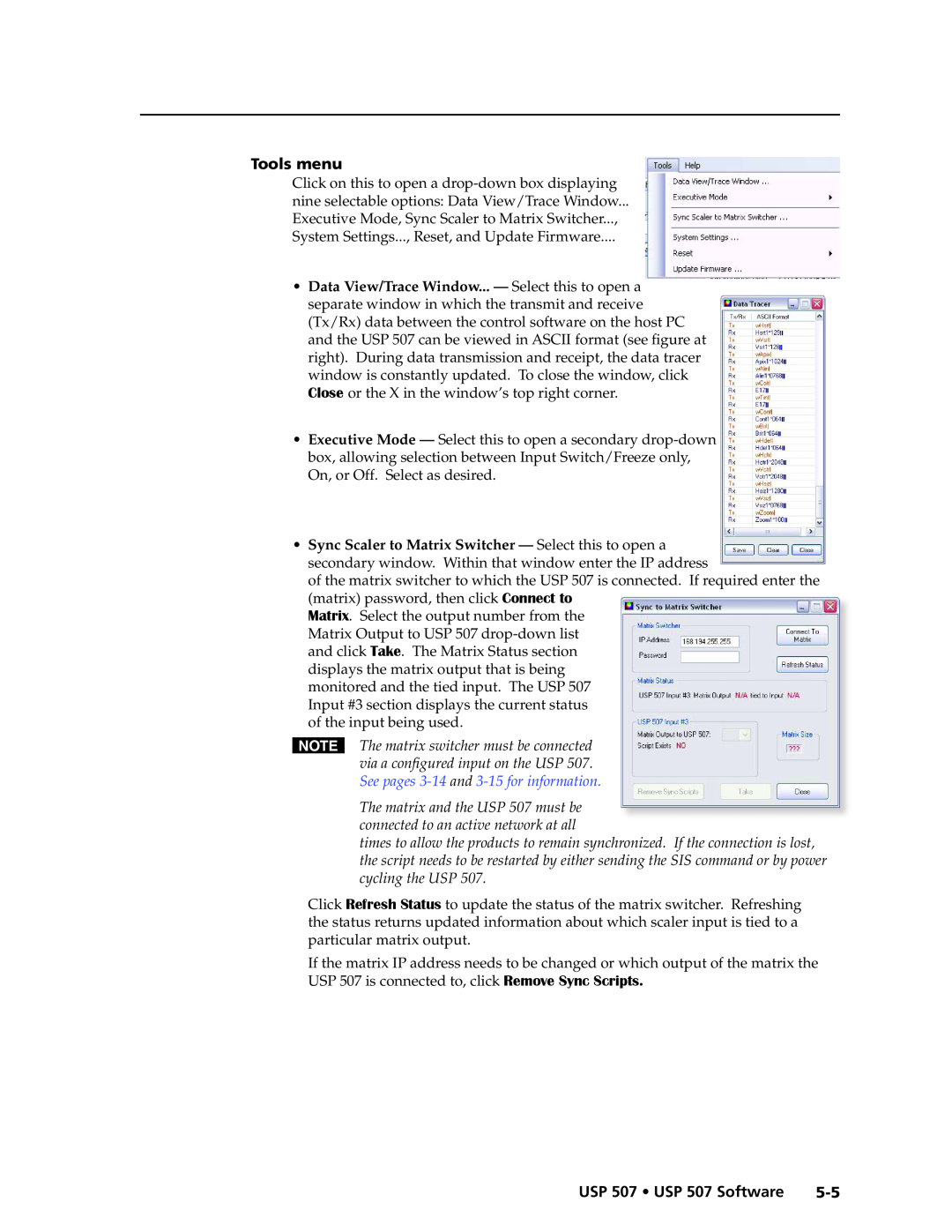 Extron electronic manual Tools menu, USP 507 • USP 507 Software 