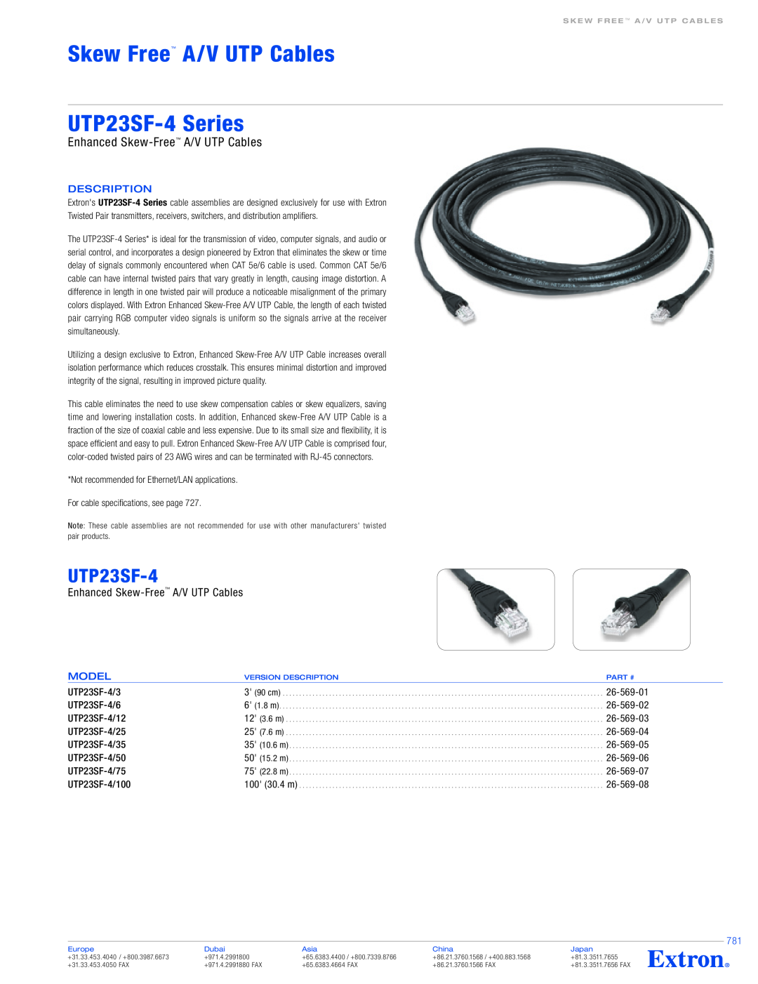 Extron electronic UTP23SF-4/6 specifications Skew Free A/V UTP Cables UTP23SF-4 Series, Enhanced Skew-Free A/V UTP Cables 