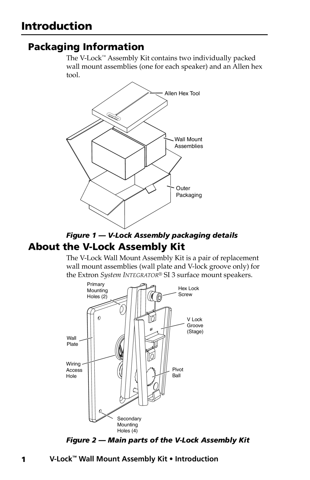 Extron electronic V-LockTM manual Introduction, Packaging Information, About the V-Lock Assembly Kit 