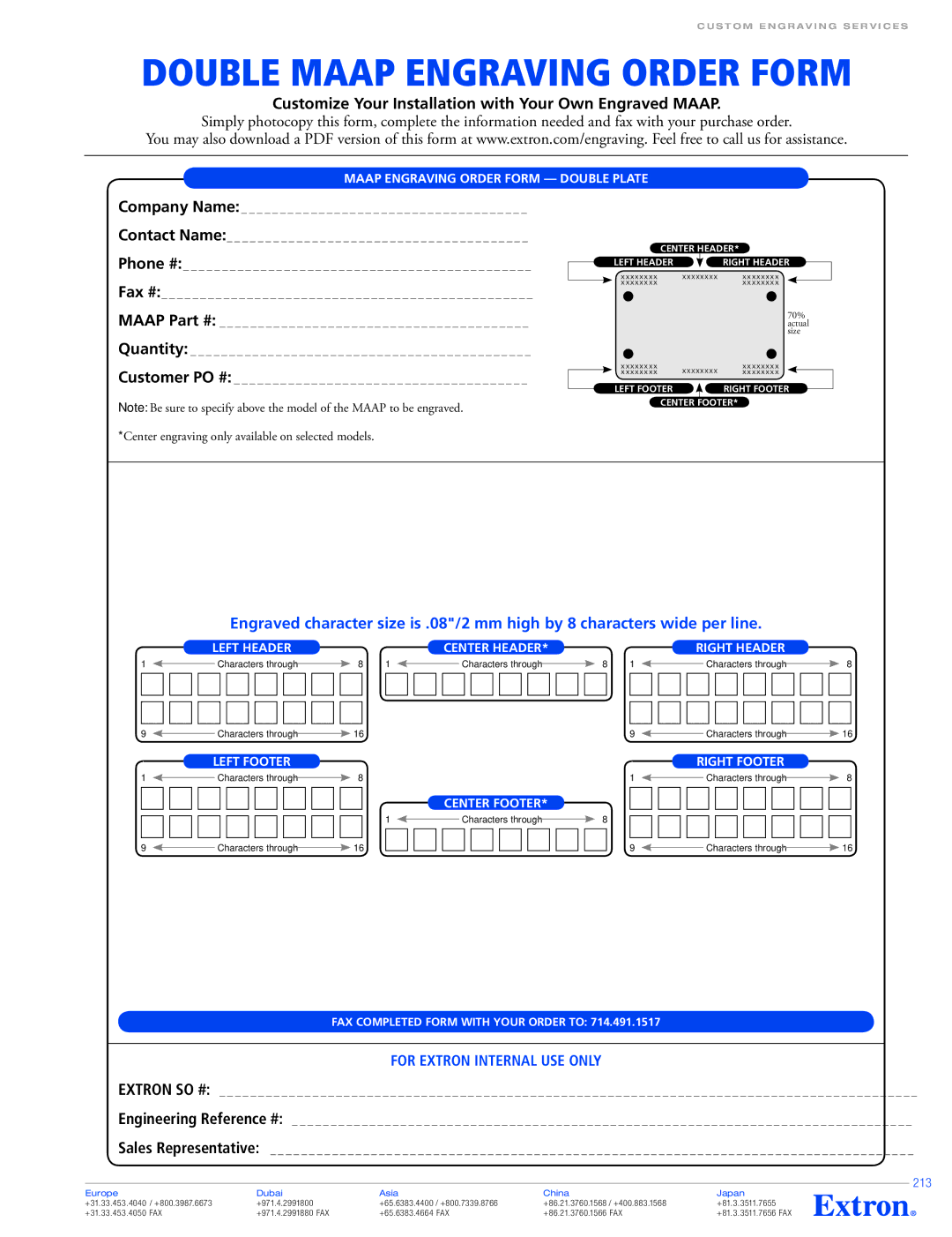 Extron electronic VCM 100 MAAP Double Maap Engraving Order Form, Maap Engraving Order Form Double Plate, Left Header 