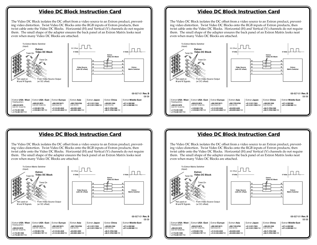 Extron electronic manual Video DC Block Instruction Card, Extron Twist On Video DC Block 