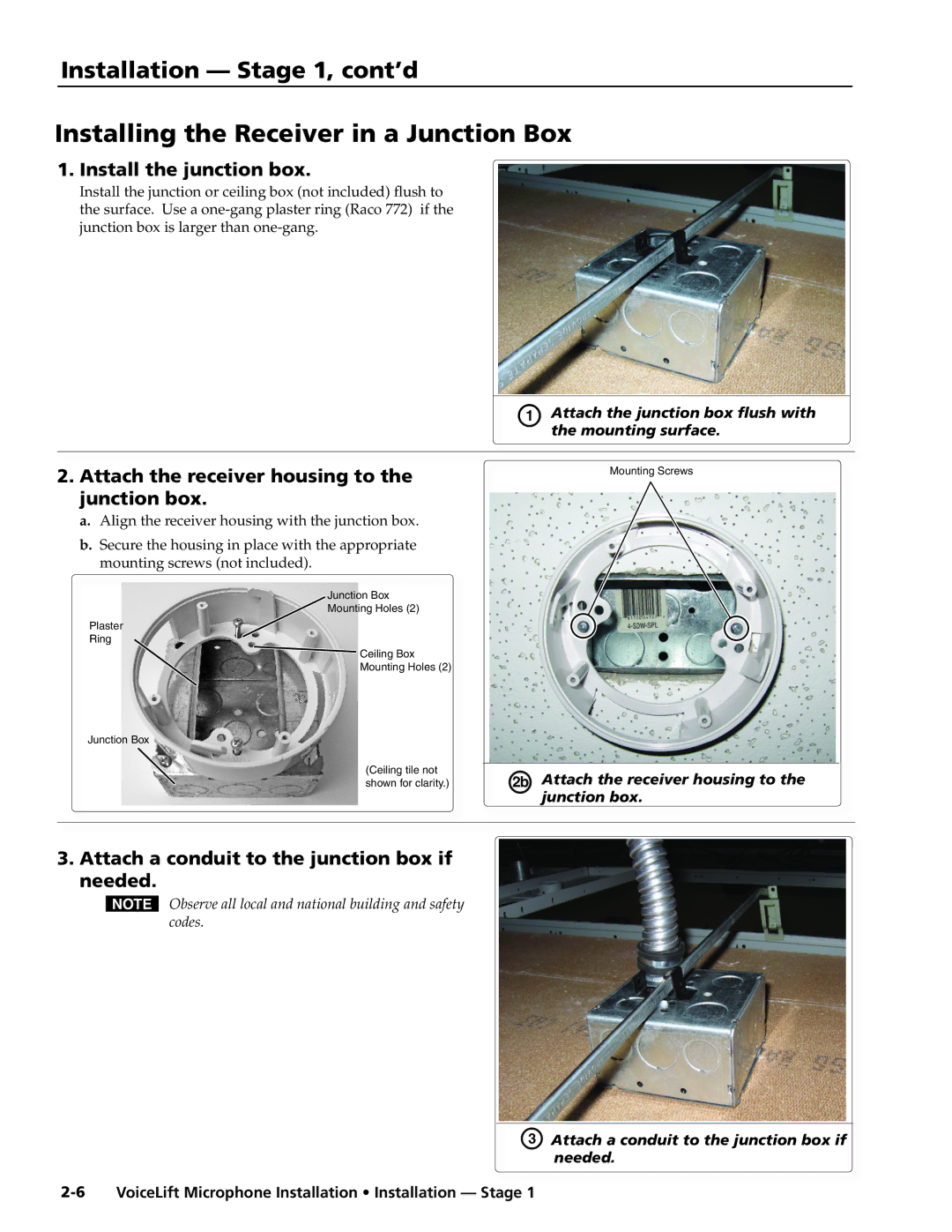 Extron electronic VLM 1000, VLM 2000 manual Installing the Receiver in a Junction Box, Install the junction box 