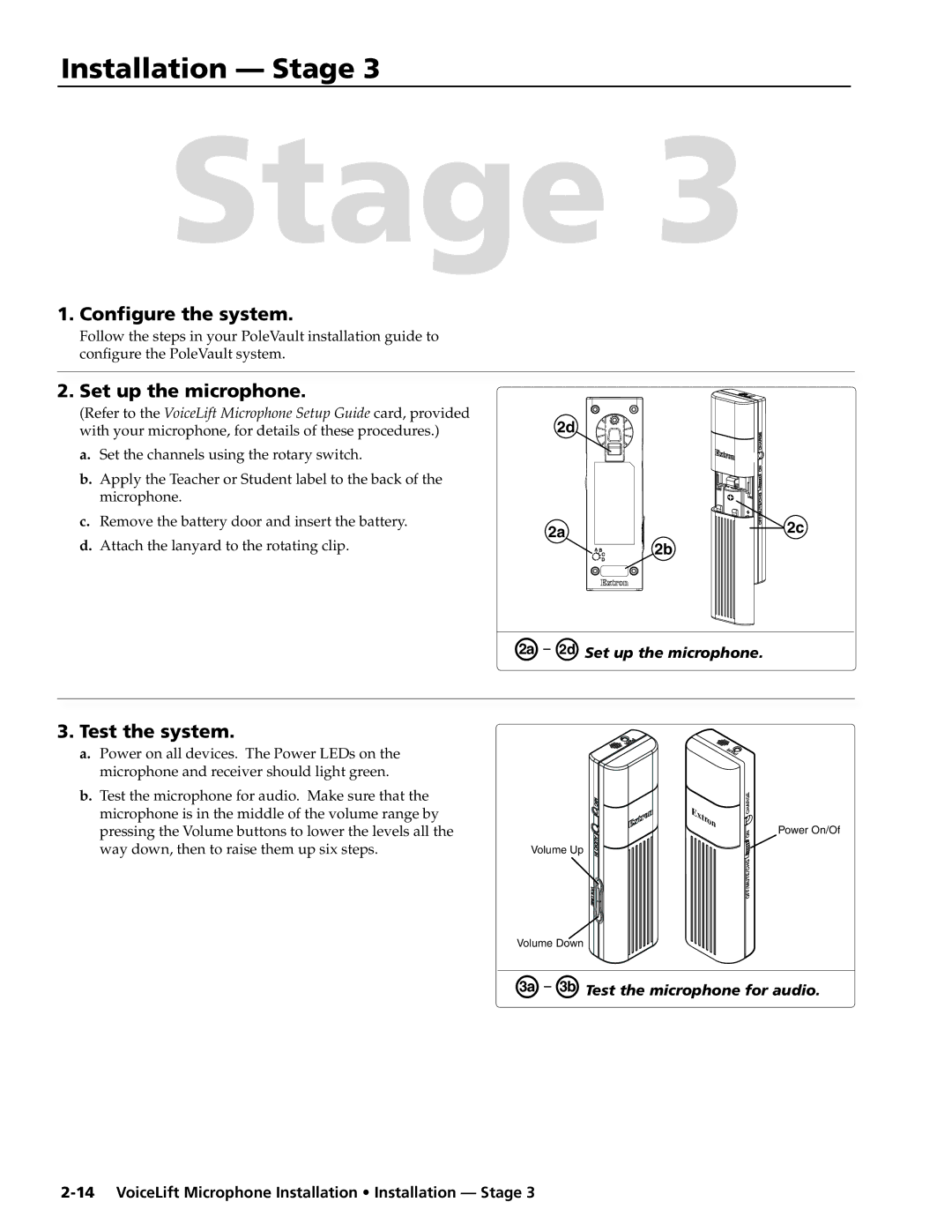 Extron electronic VLM 1000, VLM 2000 manual Configure the system, Test the system, ÏSet up the microphone 