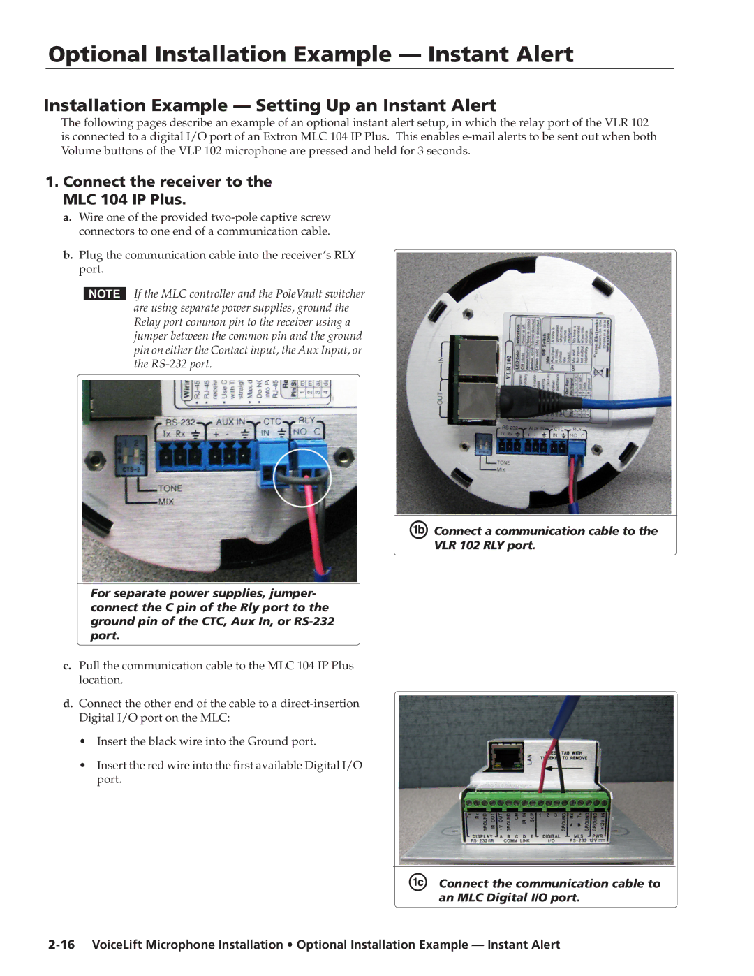 Extron electronic VLM 1000 manual Optional Installation Example Instant Alert, Connect the receiver to the MLC 104 IP Plus 