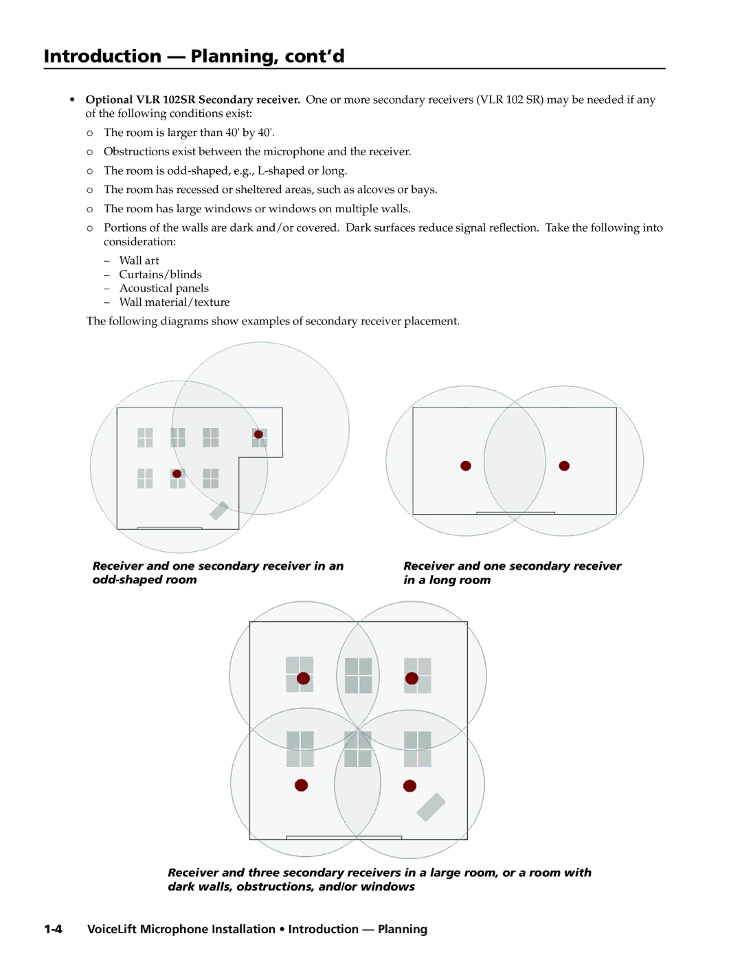 Extron electronic VLM 1000, VLM 2000 manual Introduction Planning, cont’d,  The room is larger than 40 by 