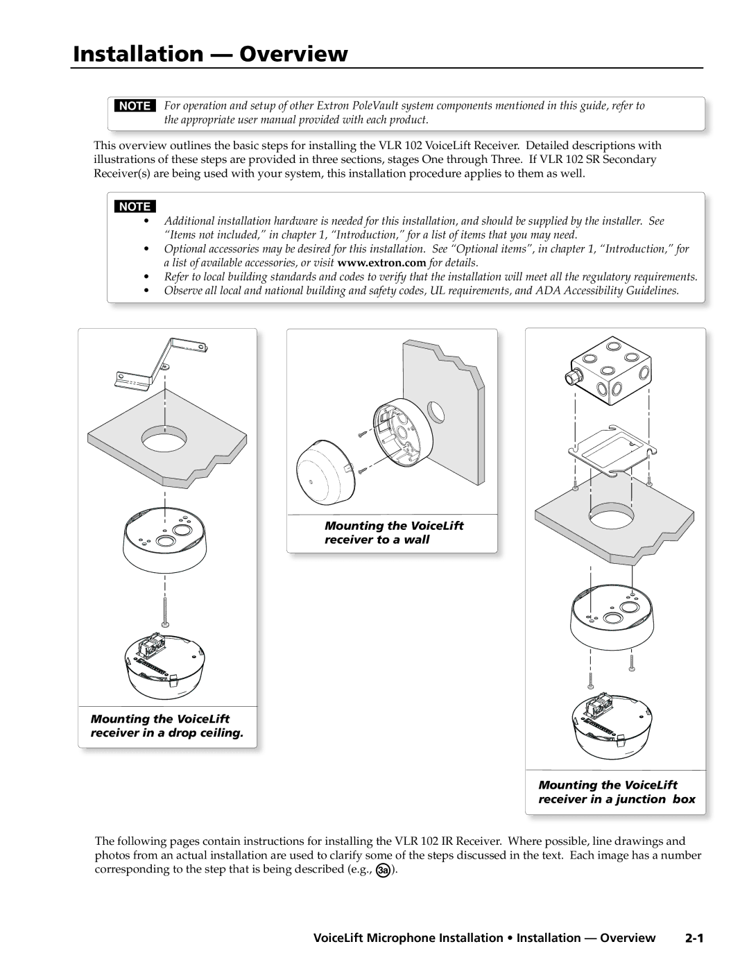 Extron electronic VLM 2000, VLM 1000 manual VoiceLift Microphone Installation Installation Overview 