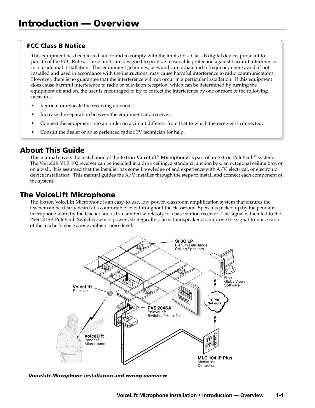 Extron electronic VLM 2000 manual Introduction - Overview, About This Guide, The VoiceLift Microphone, FCC Class B Notice 