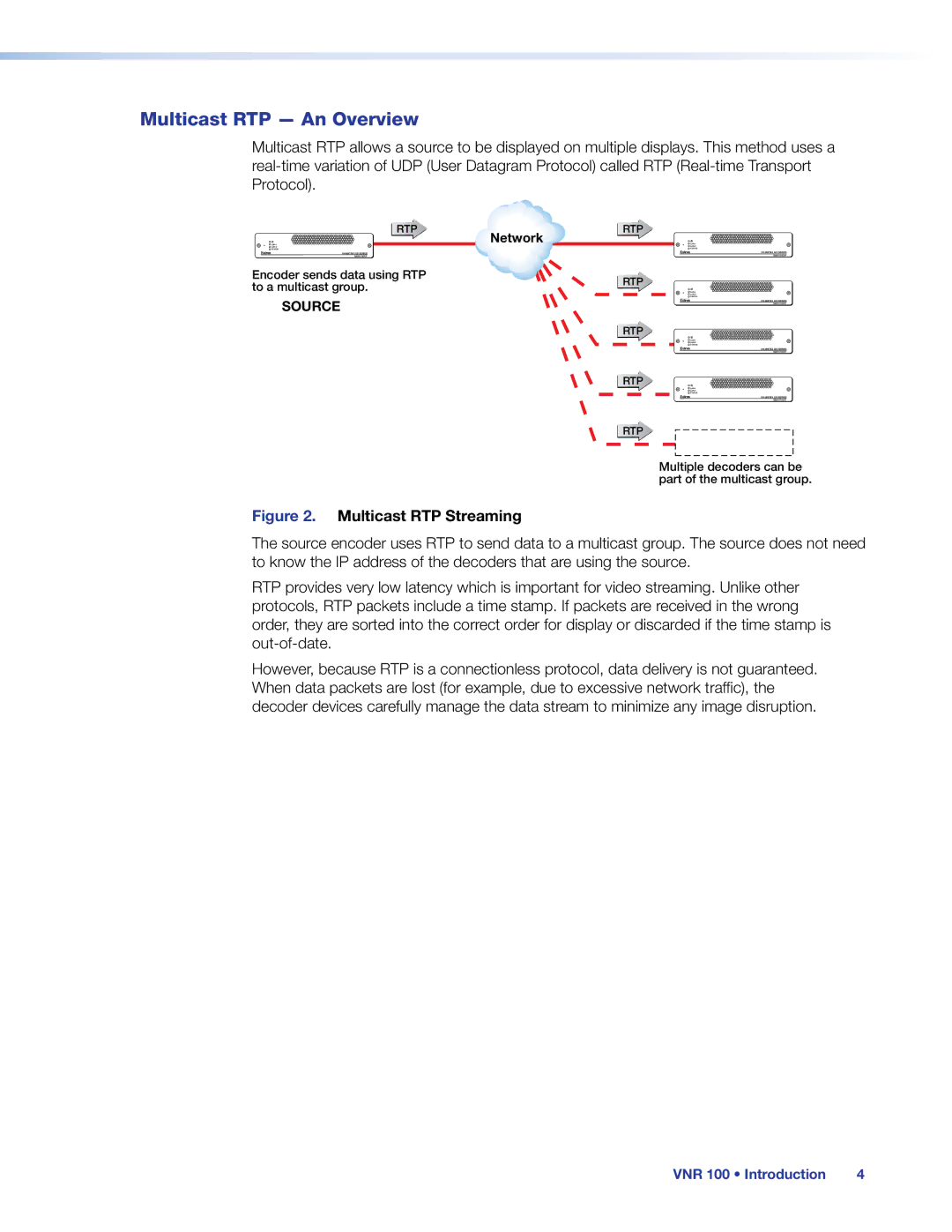 Extron electronic VNR 100 manual Multicast RTP An Overview, Network 