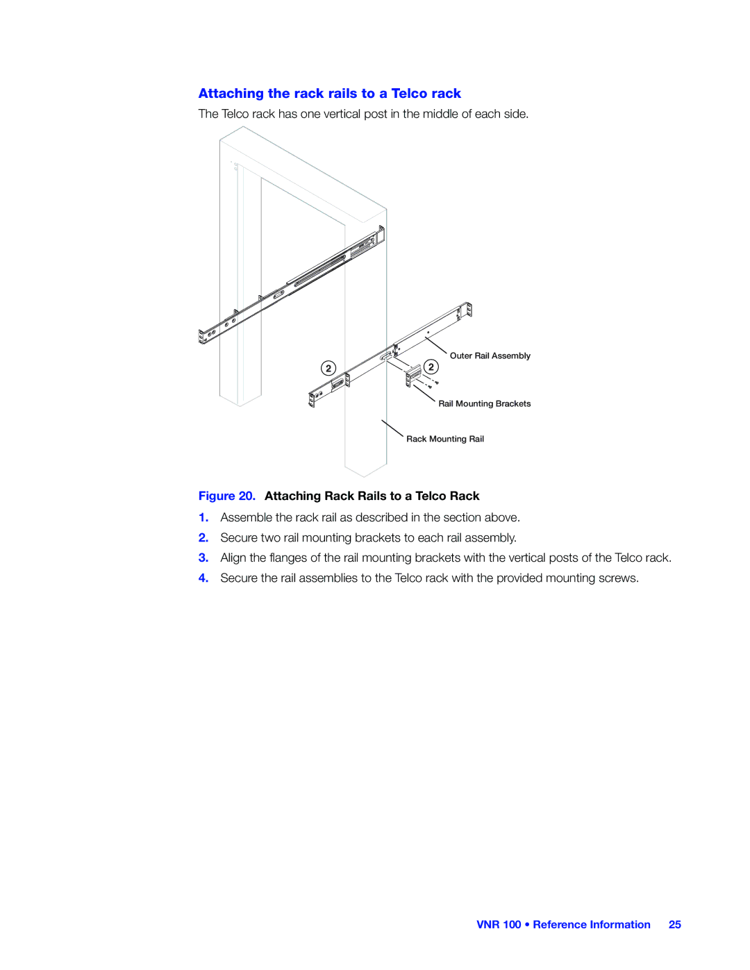 Extron electronic VNR 100 manual Attaching the rack rails to a Telco rack, Attaching Rack Rails to a Telco Rack 