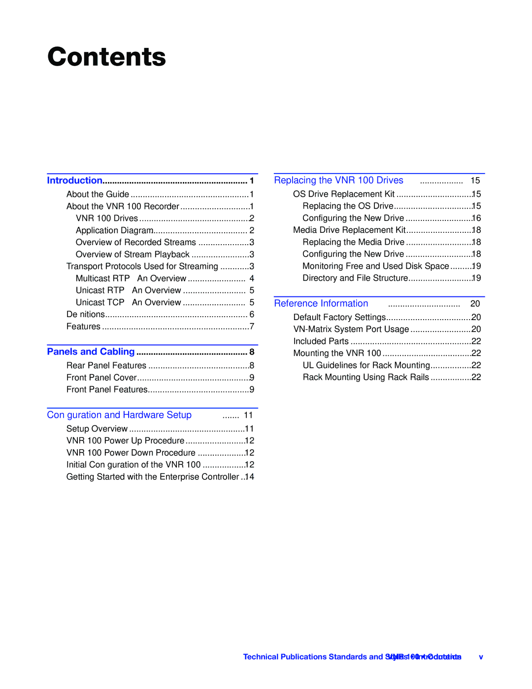 Extron electronic VNR 100 manual Contents 