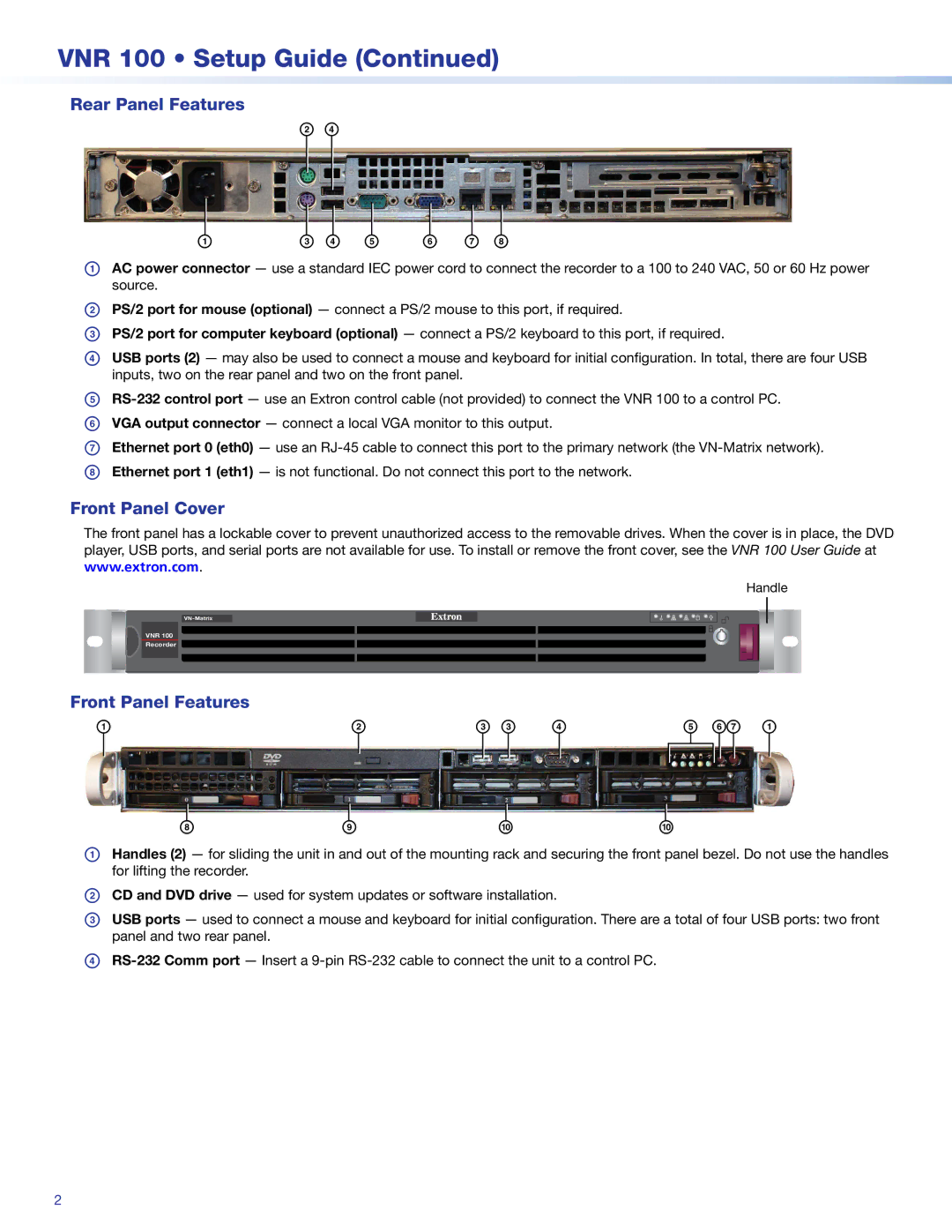 Extron electronic VNR 100 setup guide E f g h 