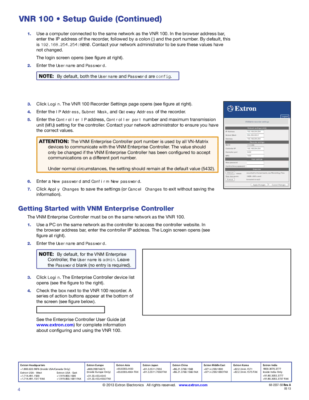 Extron electronic VNR 100 setup guide Getting Started with VNM Enterprise Controller, Logout 