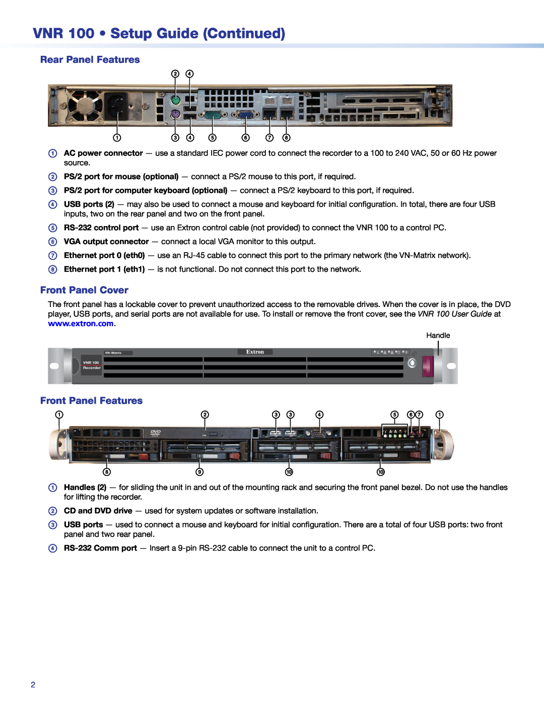 Extron electronic setup guide VNR 100 Setup Guide Continued 