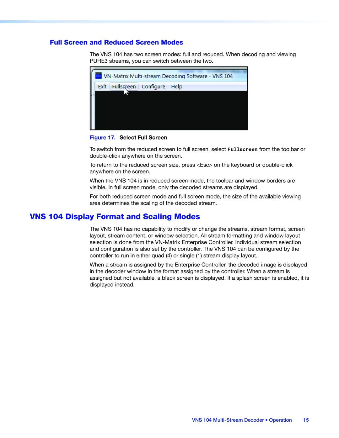 Extron electronic manual VNS 104 Display Format and Scaling Modes, Full Screen and Reduced Screen Modes 