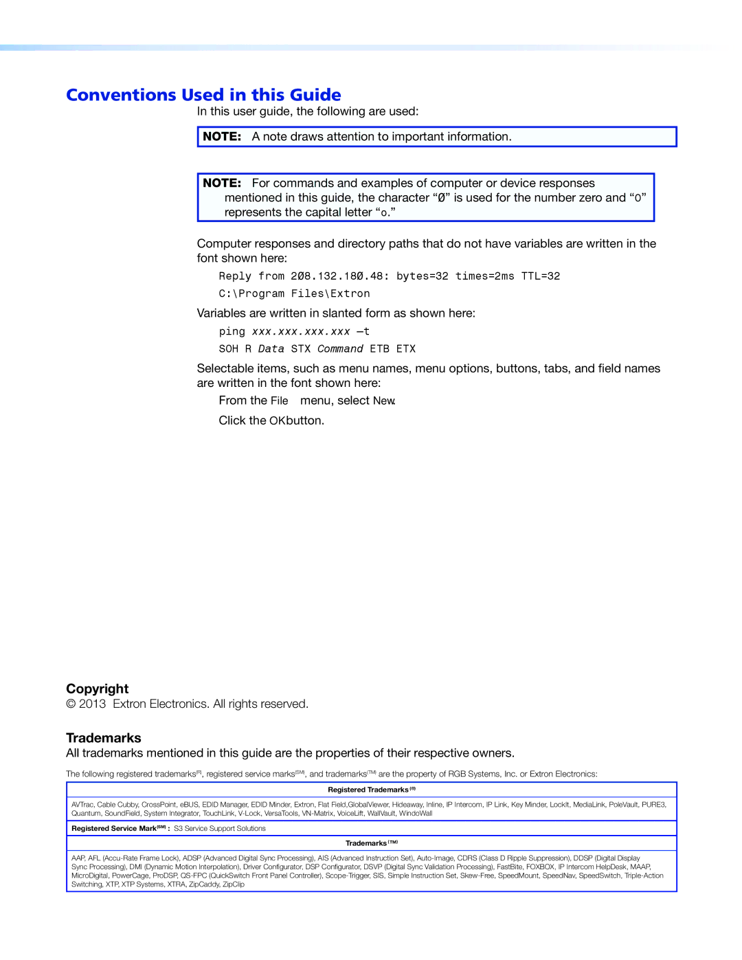 Extron electronic VNS 104 manual Conventions Used in this Guide 