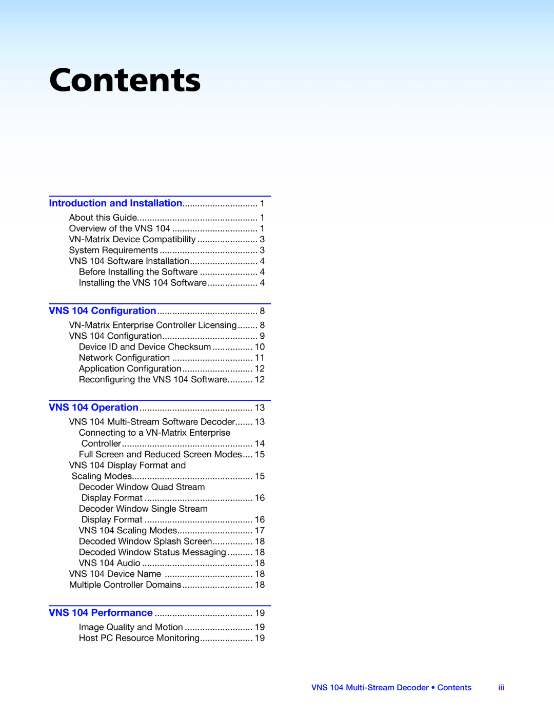 Extron electronic VNS 104 manual Contents 