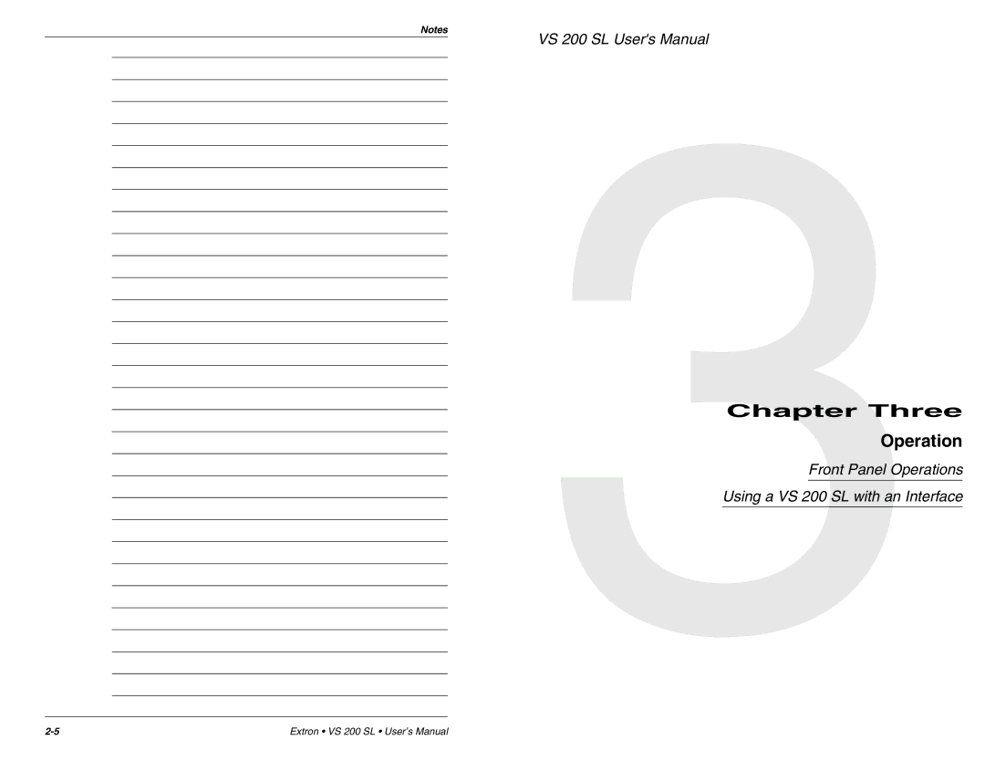 Extron electronic user manual Front Panel Operations Using a VS 200 SL with an Interface 