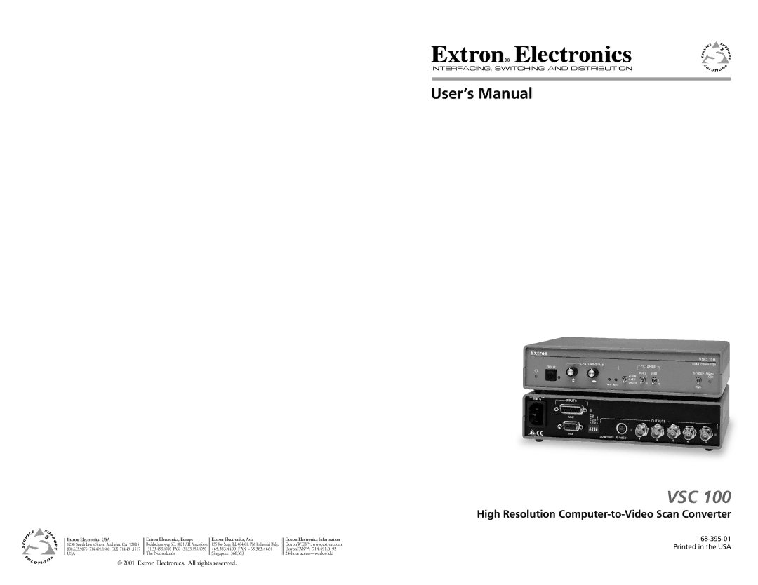 Extron electronic VSC 100 user manual Vsc 