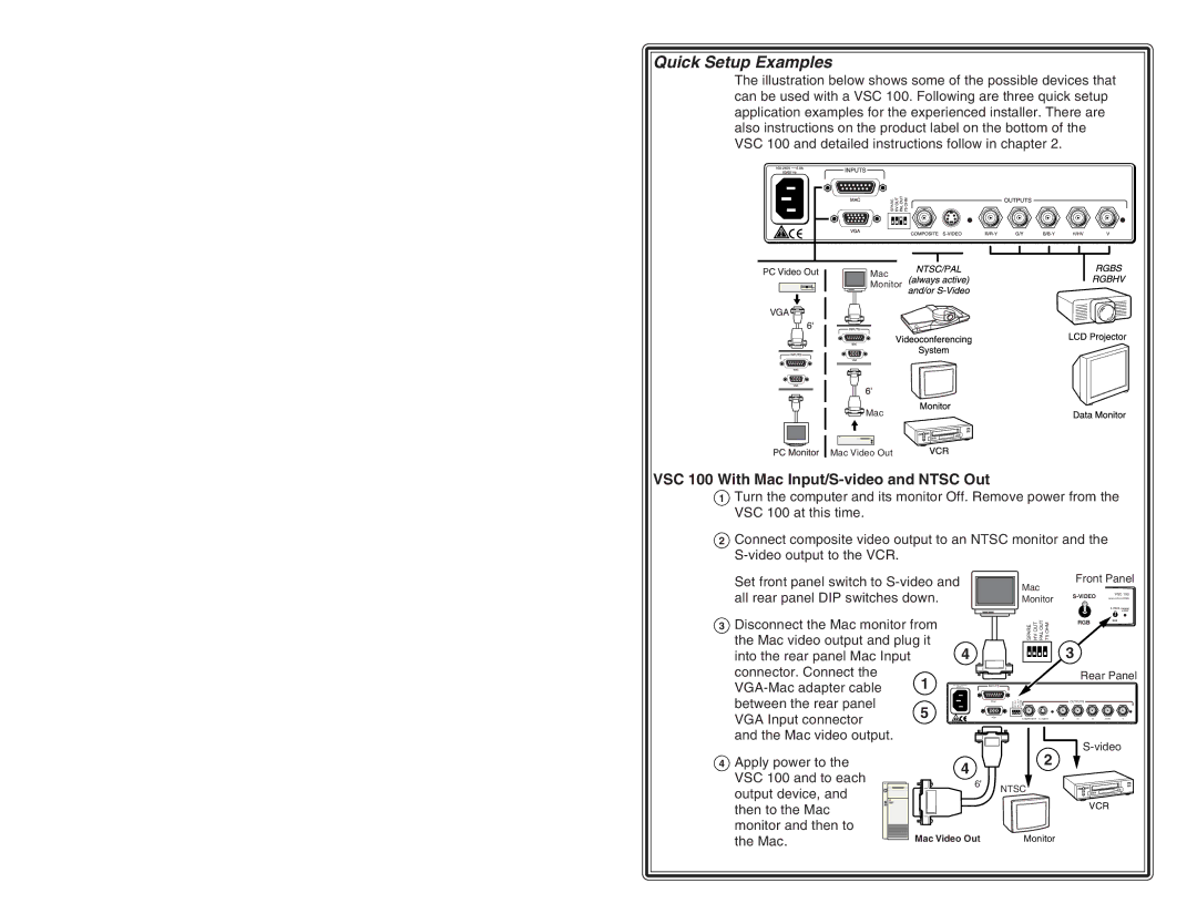 Extron electronic user manual Quick Setup Examples, VSC 100 With Mac Input/S-video and Ntsc Out 