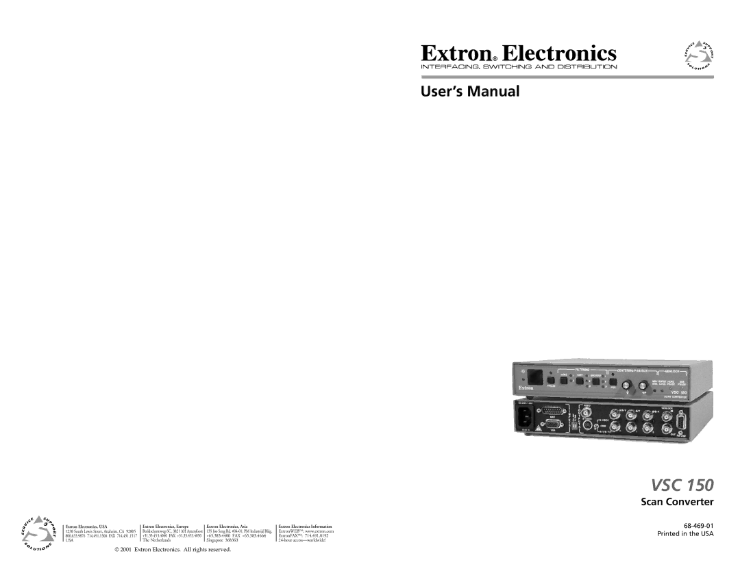 Extron electronic VSC 150 user manual User’s Manual, Scan Converter 