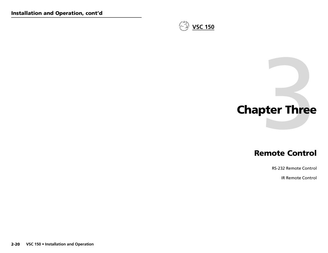 Extron electronic VSC 150 user manual Three, Remote Control 