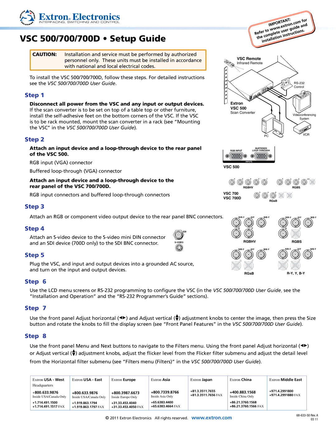 Extron electronic VSC 700D setup guide VSC 500/700/700D Setup Guide, Step 