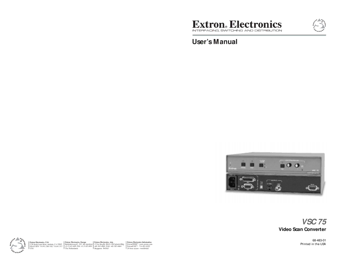 Extron electronic VSC 75 user manual User’s Manual, Video Scan Converter 