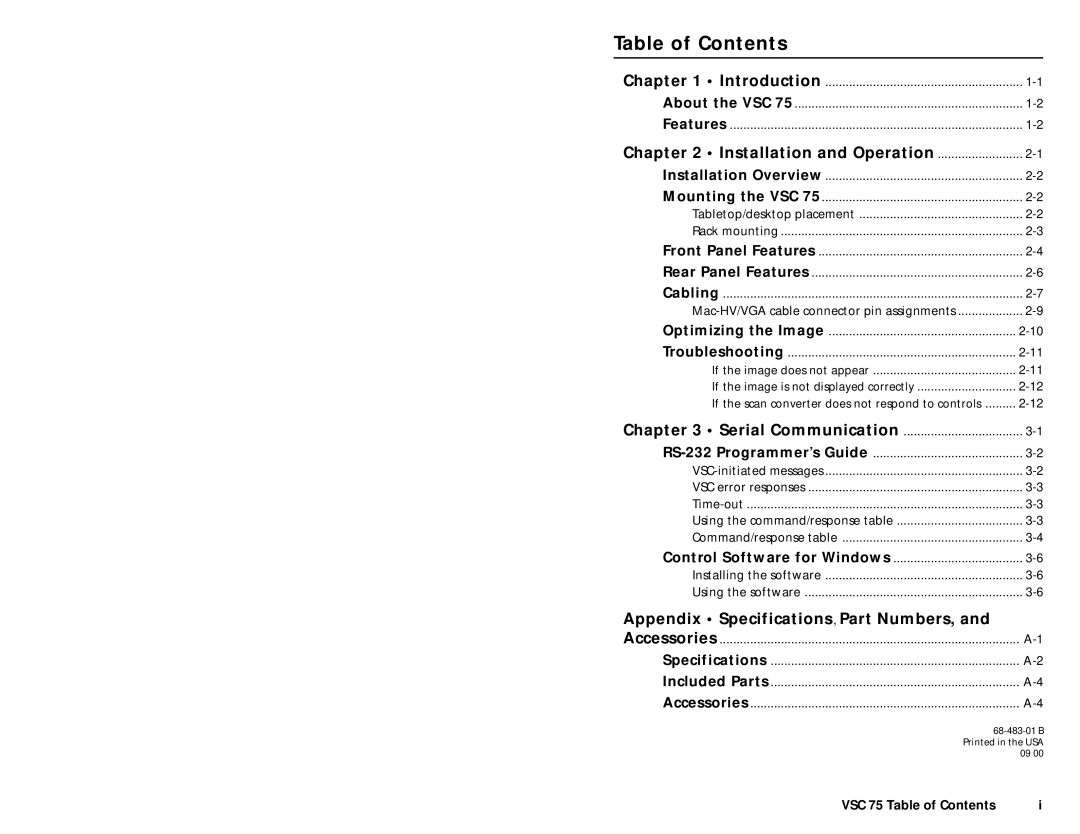 Extron electronic VSC 75 user manual Table of Contents 