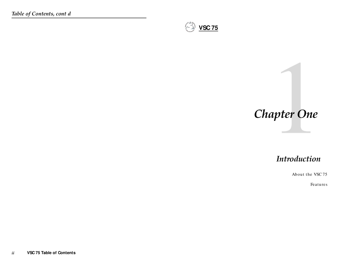 Extron electronic VSC 75 user manual One, Introduction, Vsc, Table of Contents, cont’d 