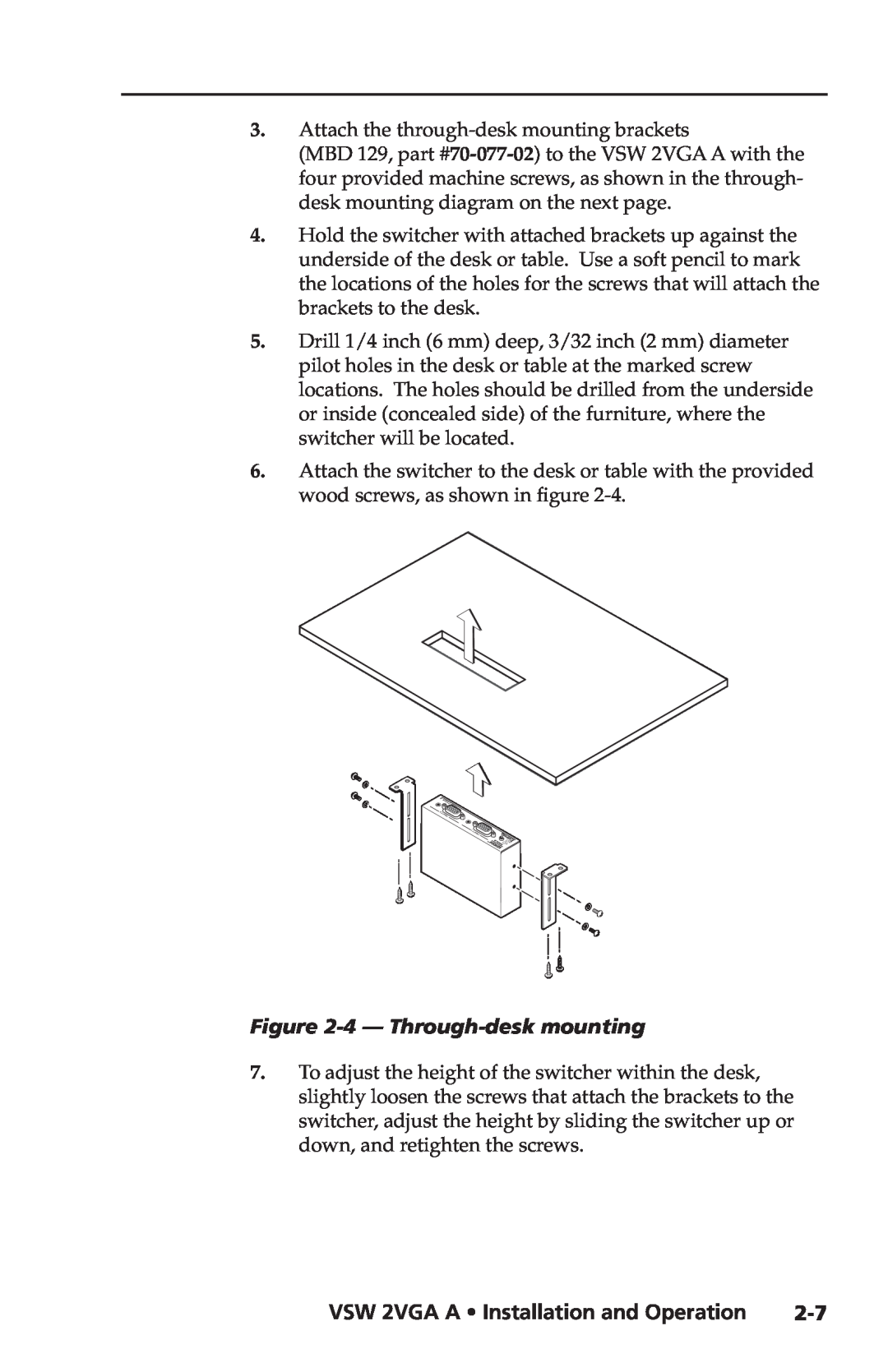 Extron electronic user manual 4 - Through-desk mounting, VSW 2VGA A Installation and Operation 