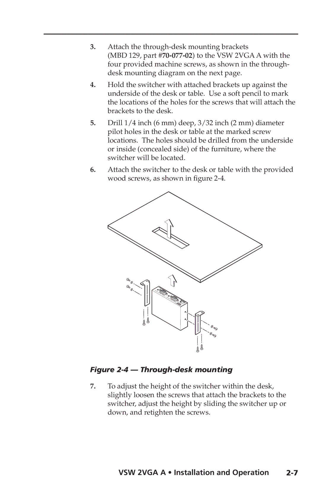 Extron electronic VSW 2VGA A user manual Through-desk mounting 