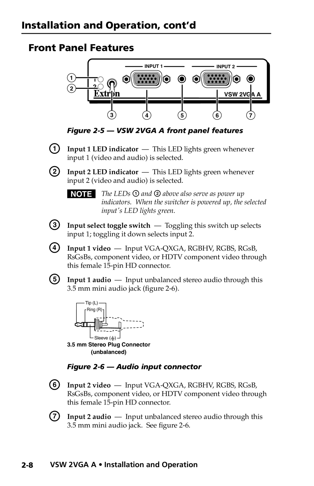 Extron electronic VSW 2VGA A user manual VSW 2VGA a 