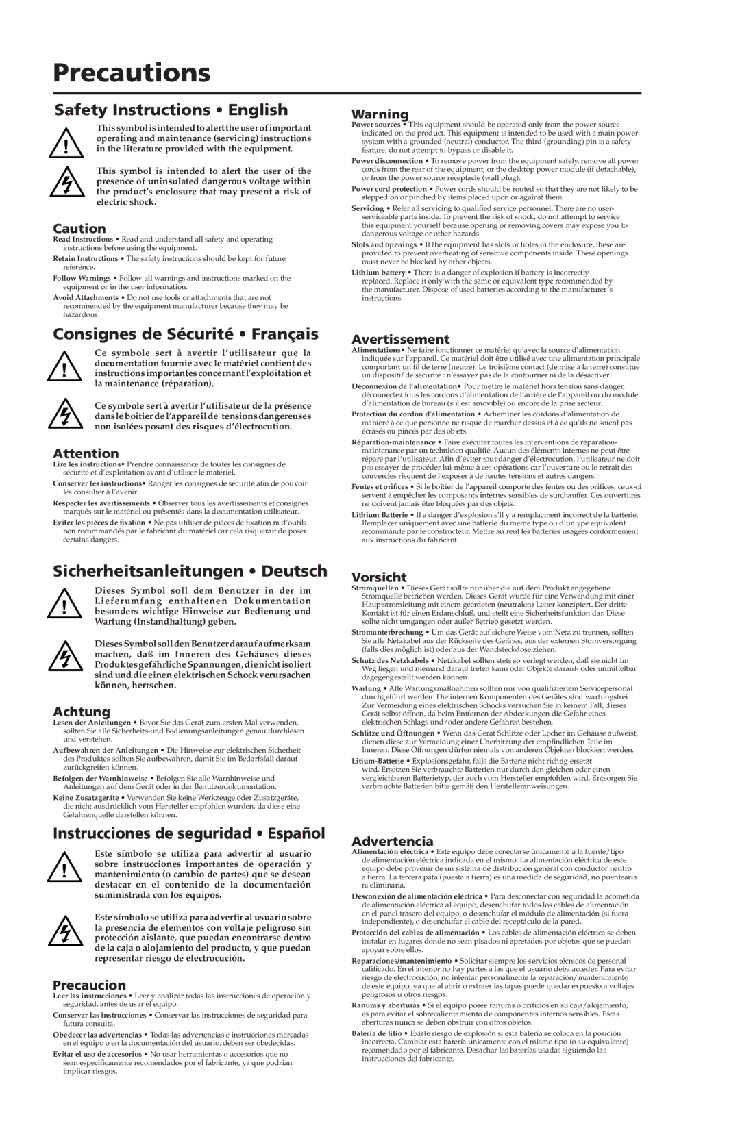 Extron electronic VSW 2VGA A user manual Precautions 