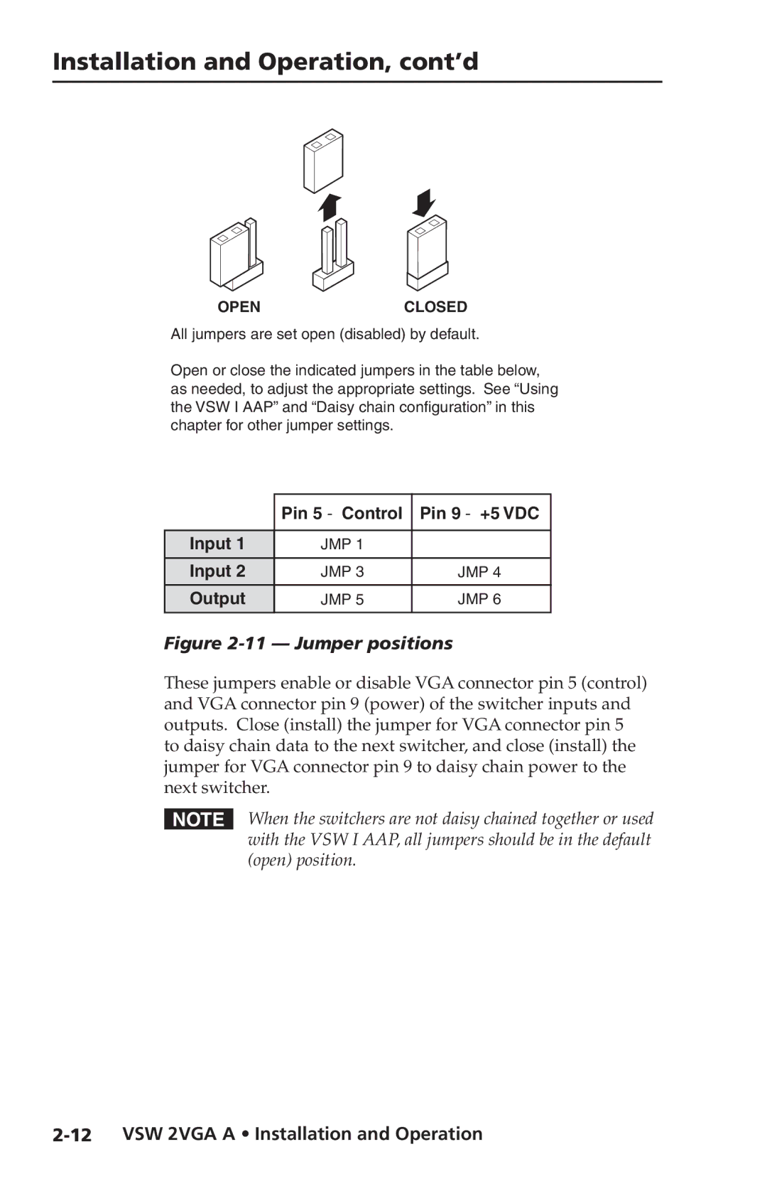 Extron electronic VSW 2VGA A user manual Jumper positions 